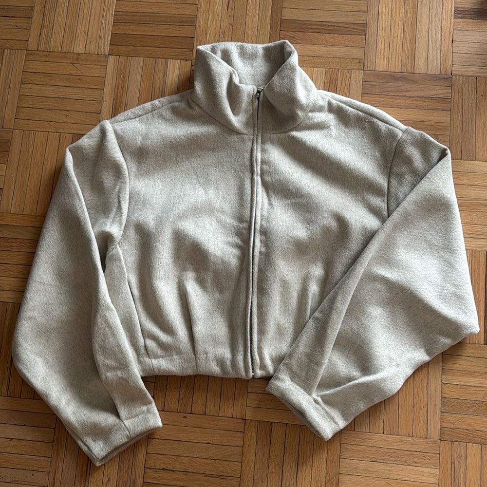 Zara Light Beige Cropped Bomber Jacket